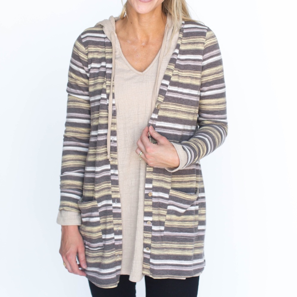 Yellow & Gray Striped Essential Cardigan - Picture 2 of 2